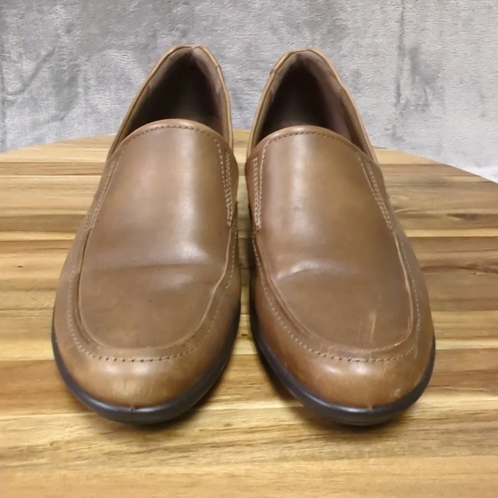 ECCO Slip On Leather Loafer Wedge Heels Brown Women's SZ EU‎ 42 US 11 / 11.5